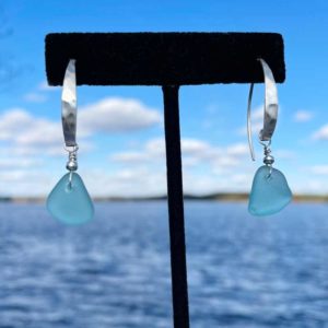 Teal Sea Glass with Matte Front Earrings