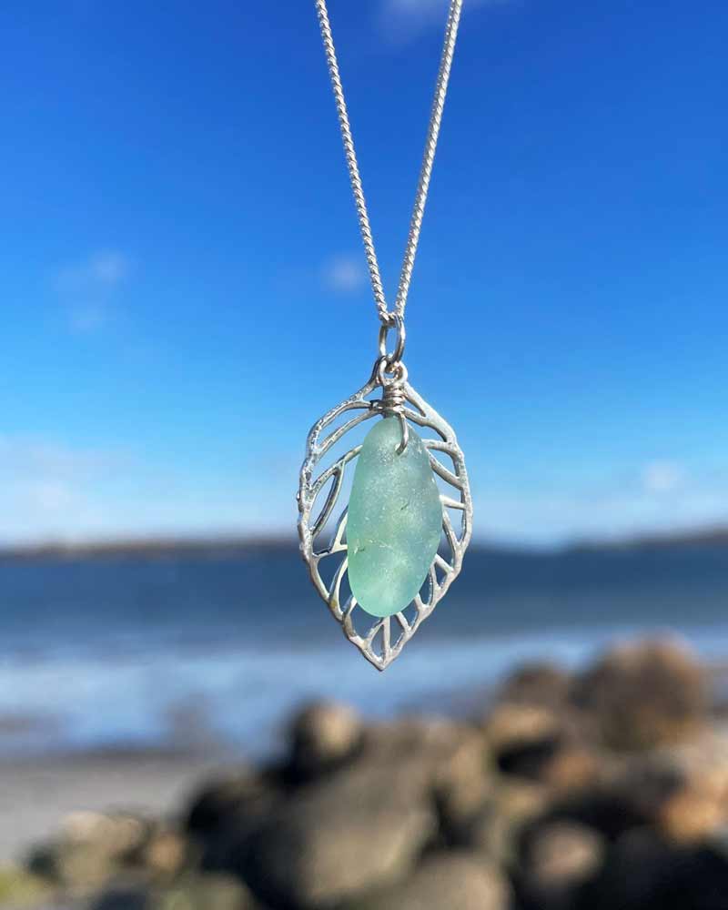 Sea Glass with Leaf Necklace