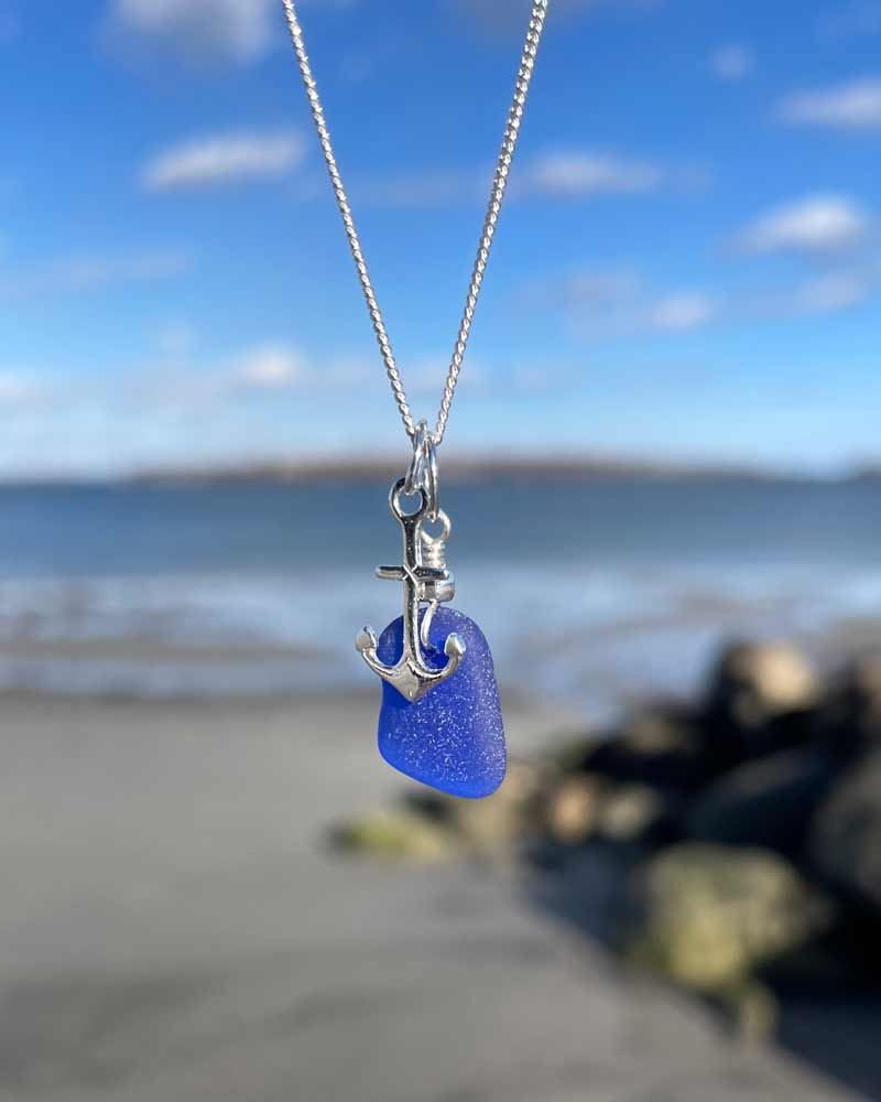 Cobalt Blue Sea Glass with Tiny Starfish Necklace