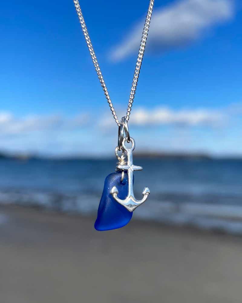 Sea Glass with Tiny Anchor Necklace