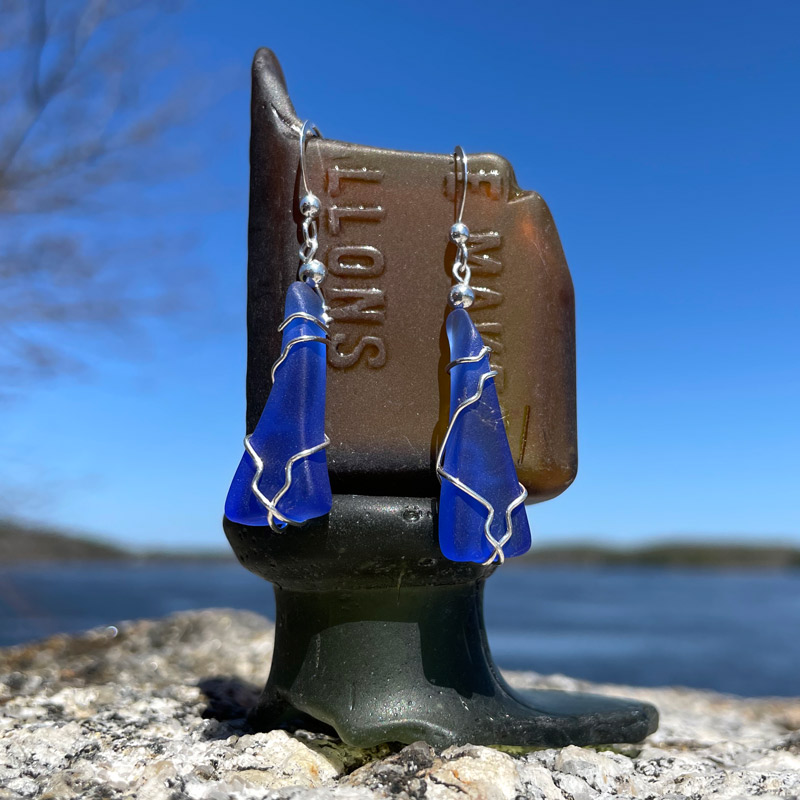 Cobalt Blue Sea Glass Earrings #16