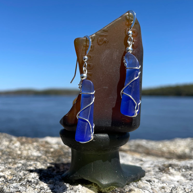 Cobalt Blue Sea Glass Earrings #6