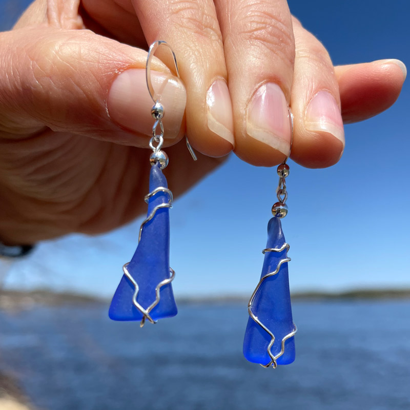Blue Sea Glass Earrings #6