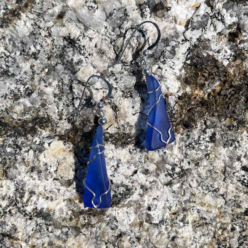 Blue Sea Glass Earrings #6