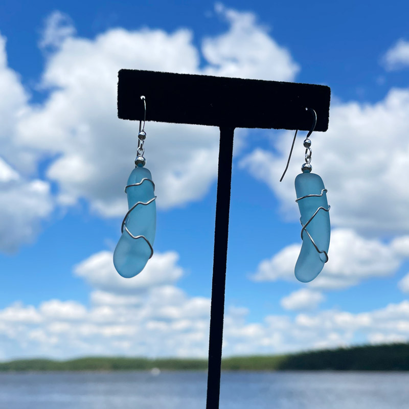 Aqua Sea Glass Earrings #10