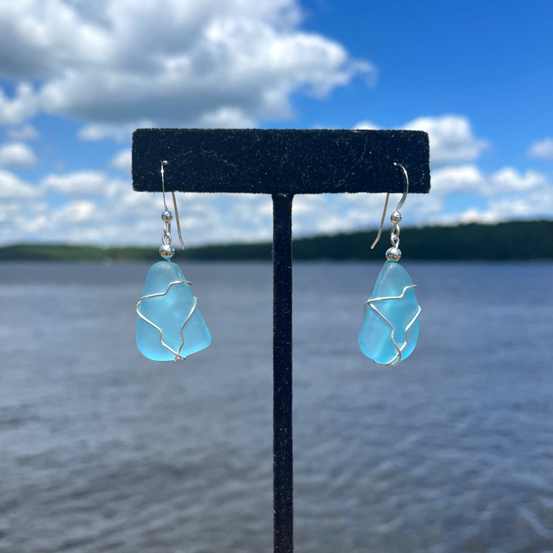 Aqua Sea Glass Earrings #11