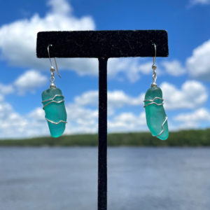 Teal Green Sea Glass Earrings