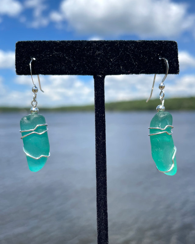 Teal Green Sea Glass Earrings