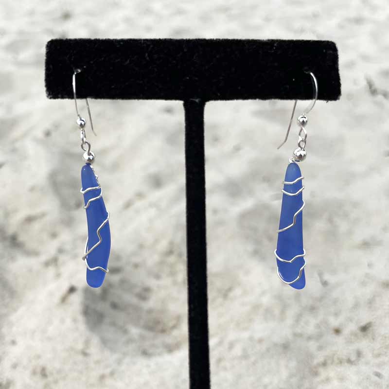 Blue Sea Glass Earrings #8