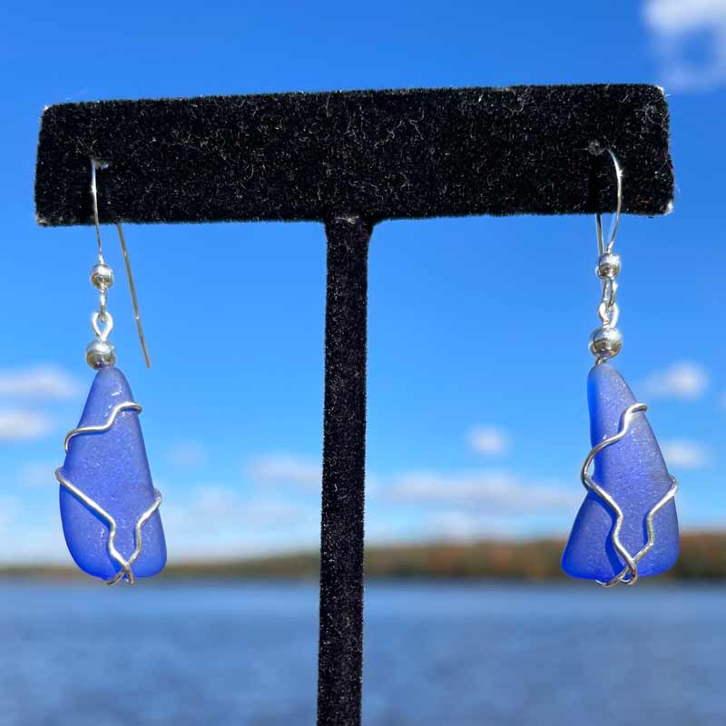 Blue Sea Glass Earrings #13