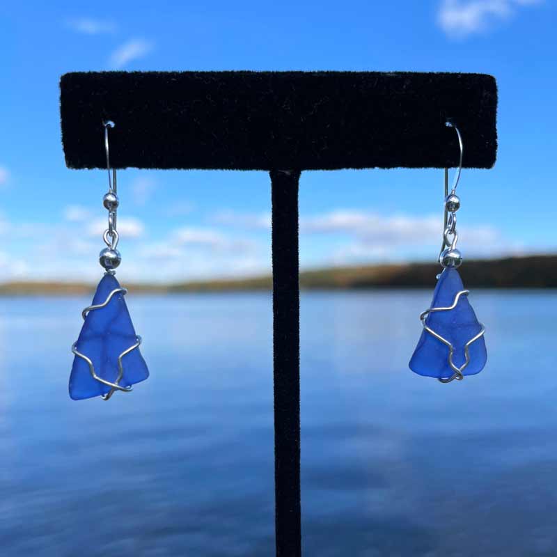 Blue Sea Glass Earrings #18