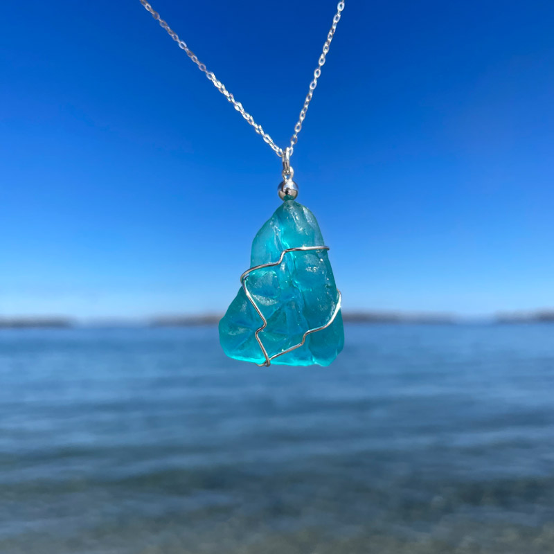 Teal Sea Glass Necklace #7