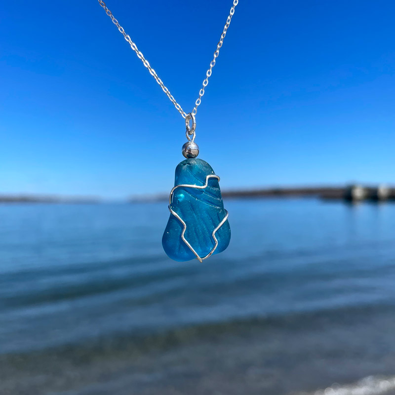 Deep Teal Sea Glass Necklace