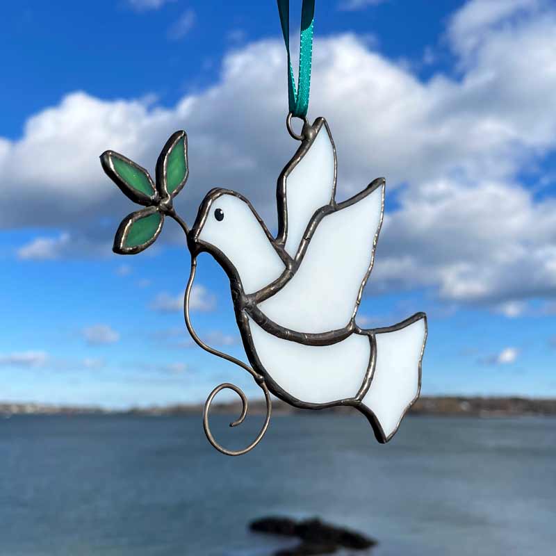 Stained Glass Dove with Olive Branch