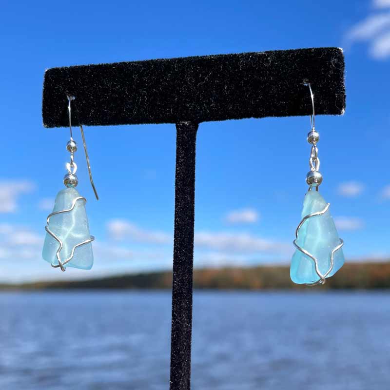 Light Aqua Sea Glass Earrings #14