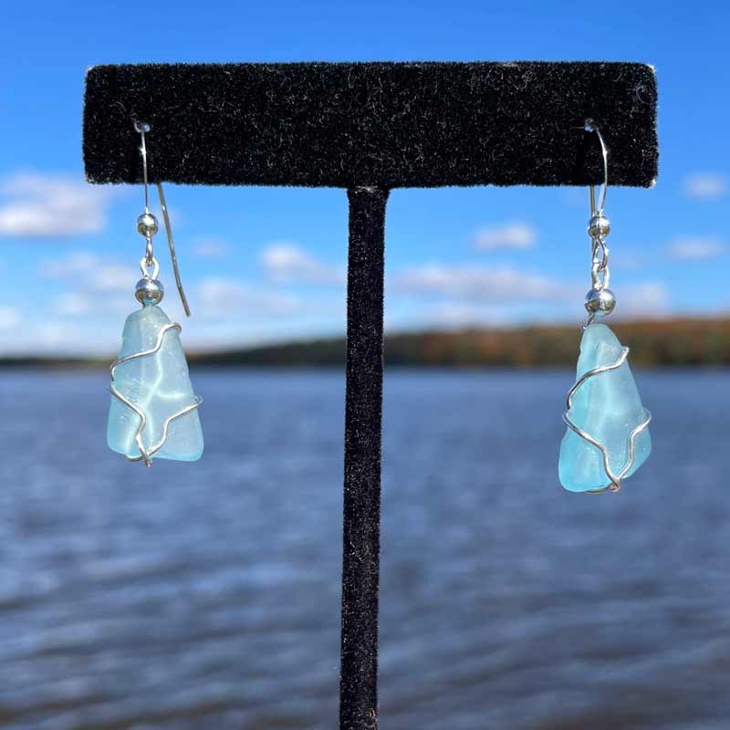 Light Aqua Sea Glass Earrings #14