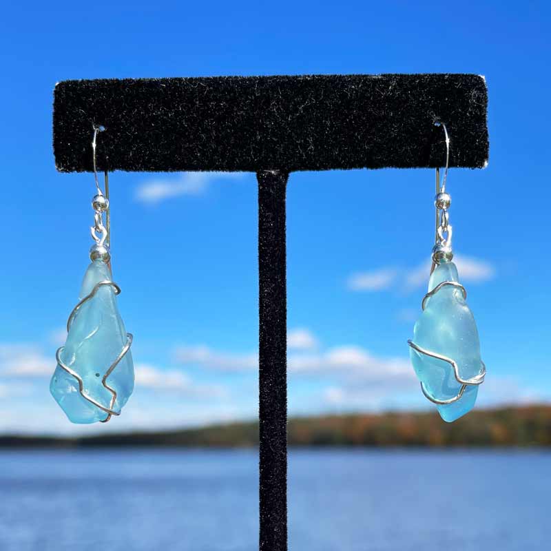 Light Aqua Sea Glass Earrings #16