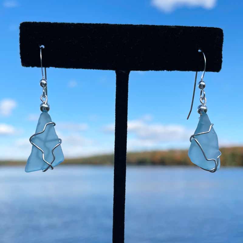 Light Aqua Sea Glass Earrings #19