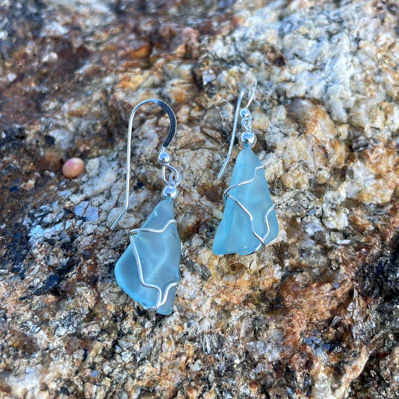 Light Aqua Sea Glass Earrings #19