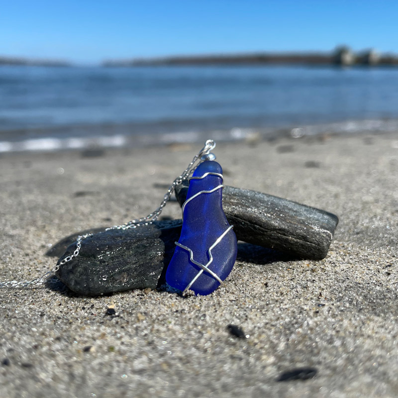 Cobalt Blue Sea Glass Necklace #12