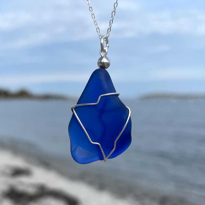 Blue Sea Glass Necklace #3