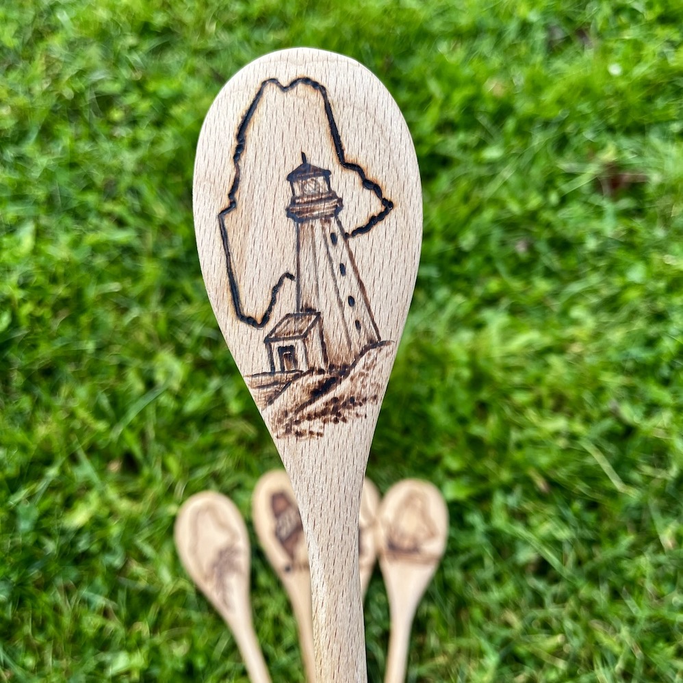 Wood Burned Maine Lighthouse Spoon