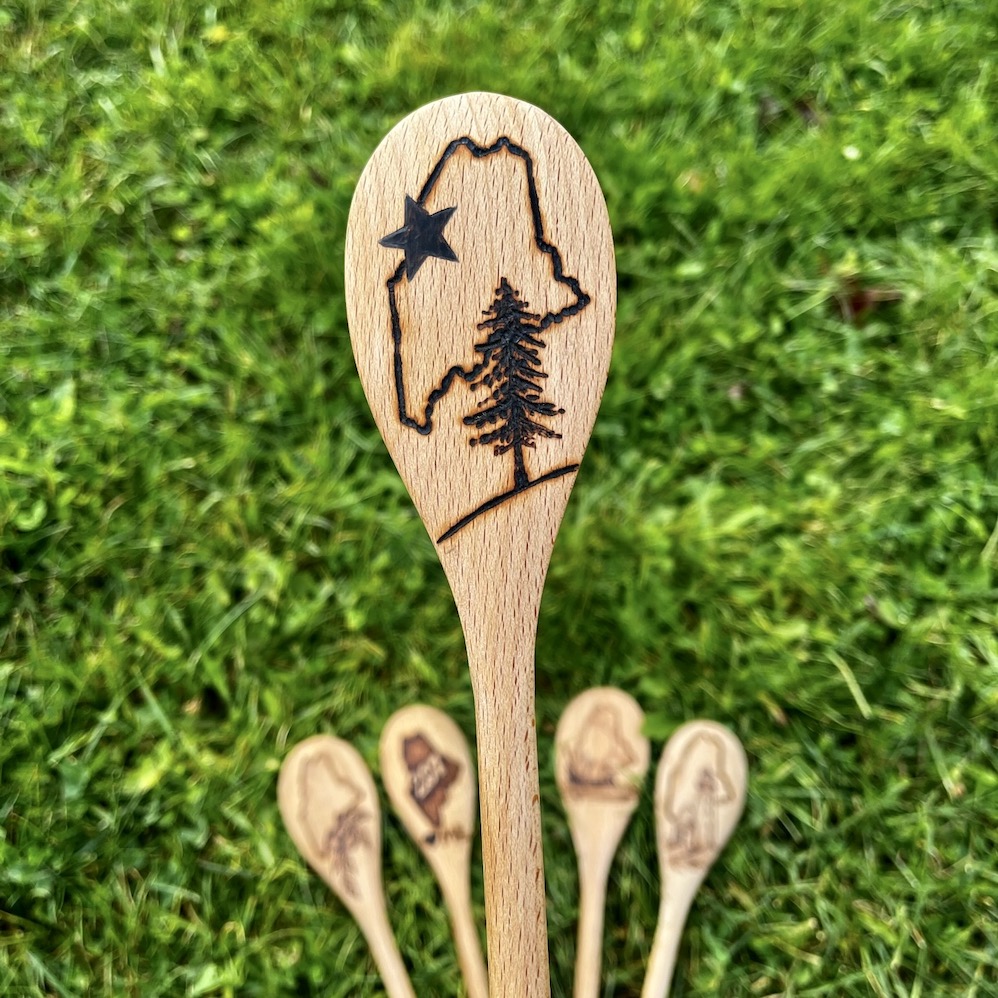 Wood Burned Maine First Flag Spoon