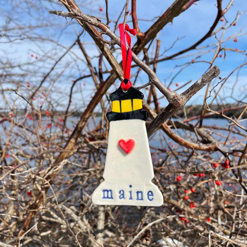 Lighthouse with Heart & Maine Ornament