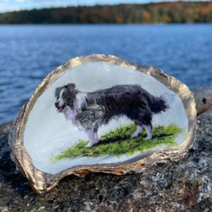 Border Collie Oyster Shell Ring Dish