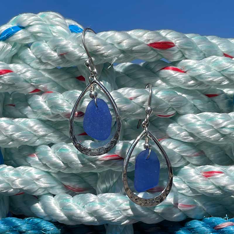Blue Teardrop Sea Glass Earrings