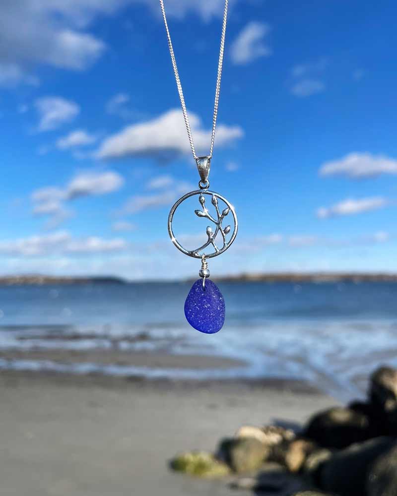 Cobalt Seaweed Sea Glass Necklace