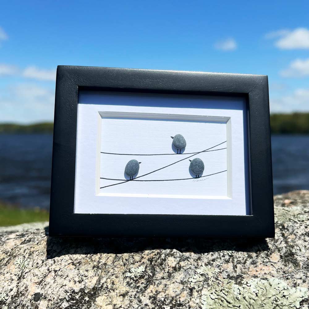 Birds on a Wire Beach Stone Art Frame