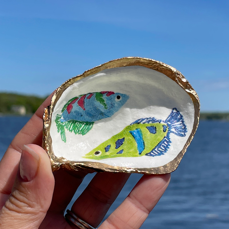 Two Fish Oyster Shell Ring Dish