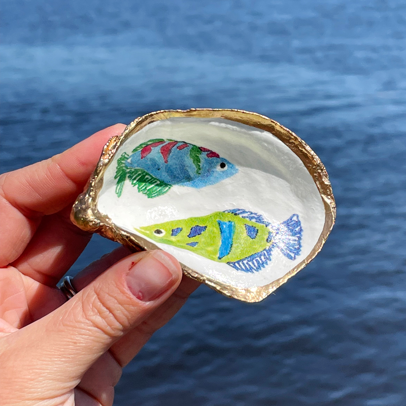 Two Fish Oyster Shell Ring Dish