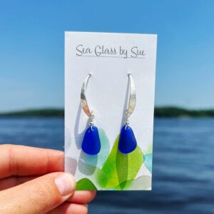 Cobalt Blue Sea Glass with Matte Front Earrings