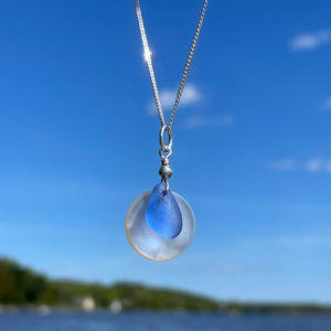 Light Blue Sea Glass on Coin Pearl Necklace