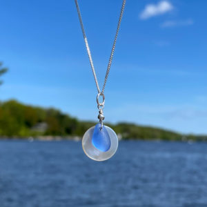 Light Blue Sea Glass on Coin Pearl Necklace