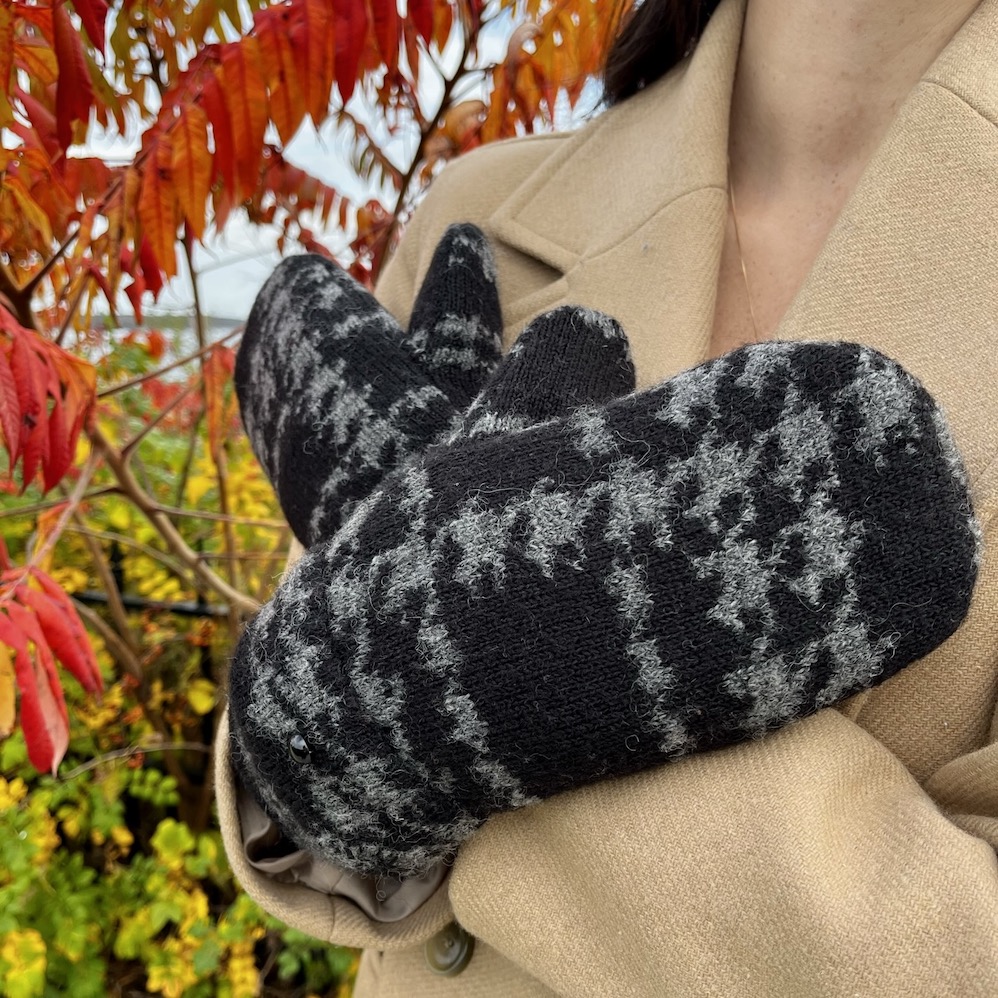 Black and Charcoal Wool Mittens