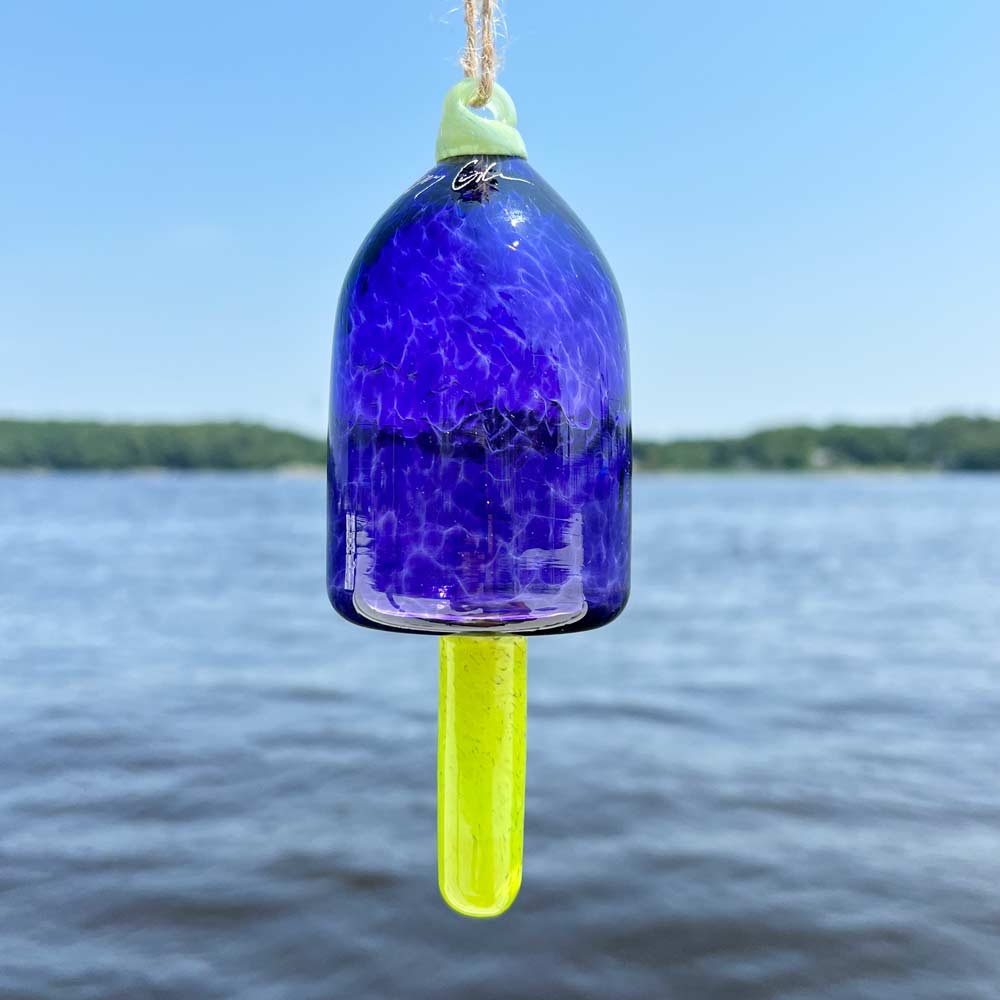 Indigo Blown Glass Buoy with Lime Spindle