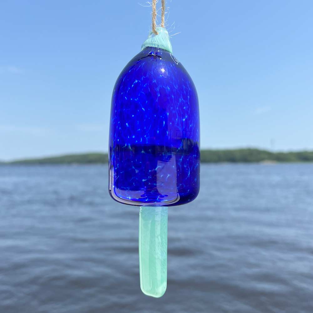 Cobalt Blown Glass Buoy with Light Blue Spindle