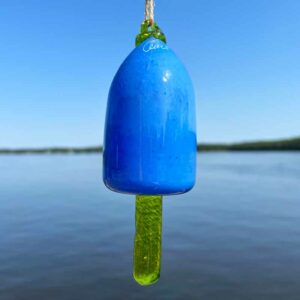 Light Blue Blown Glass Lobster Buoy with Chartreuse Spindle