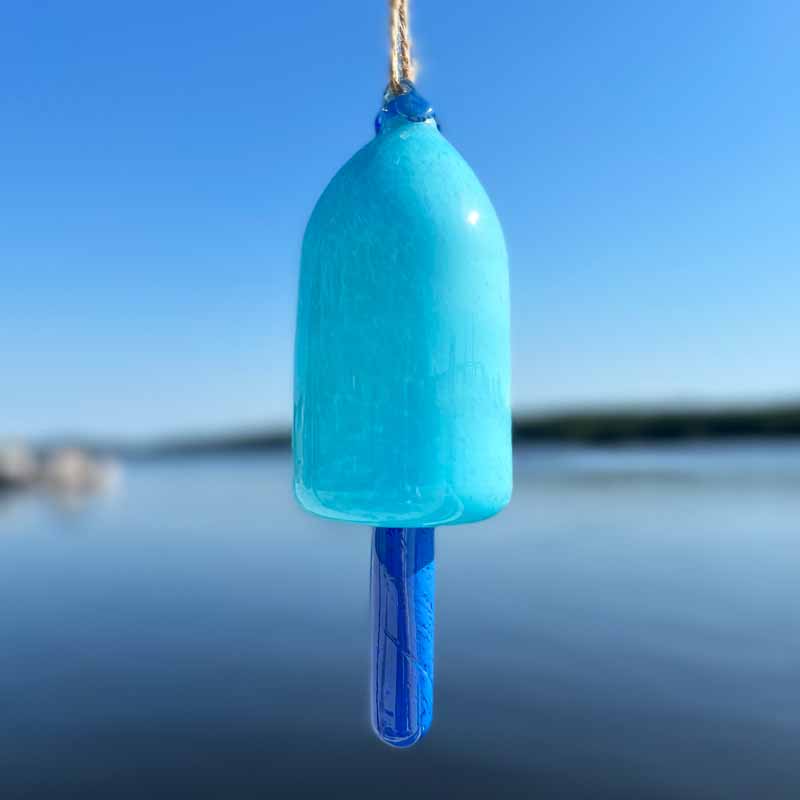Light Blue Blown Glass Lobster Buoy with Sky Blue Spindle