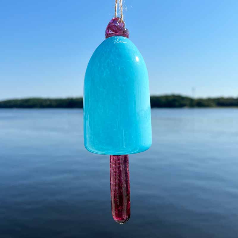 Light Blue Blown Glass Lobster Buoy with Purple Spindle