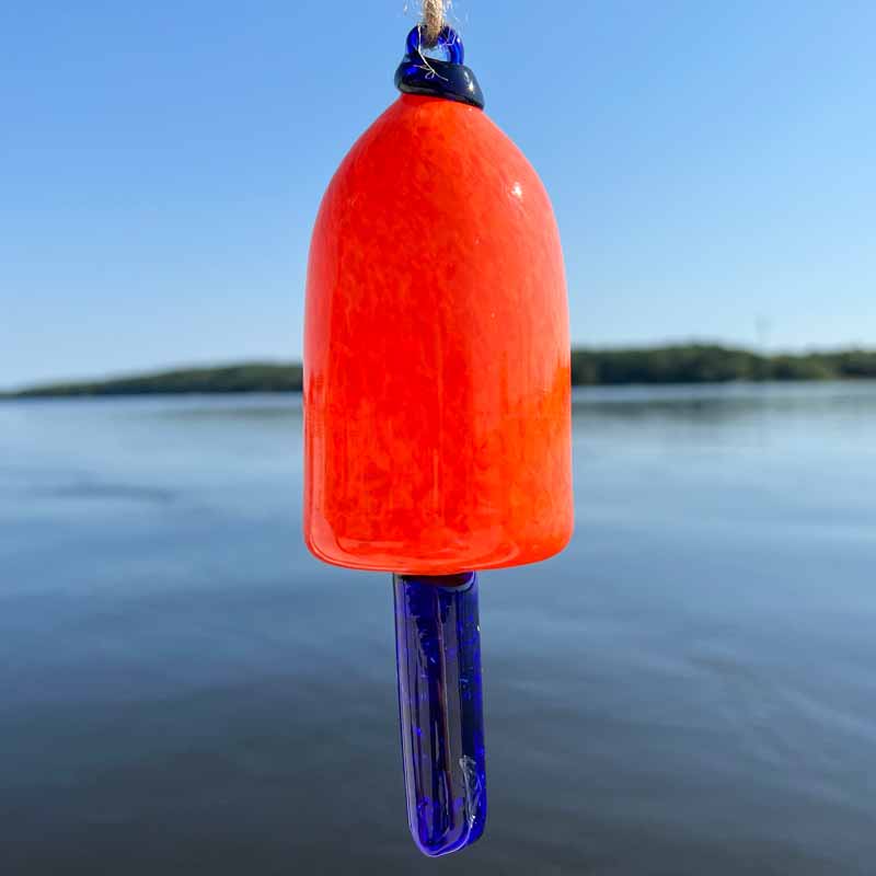 Orange Blown Glass Lobster Buoy with Cobalt Blue Spindle