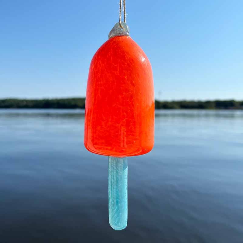 Orange Blown Glass Lobster Buoy with Light Blue Spindle
