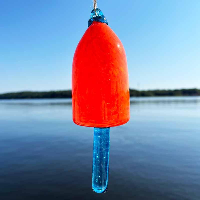 Orange Blown Glass Lobster Buoy with Teal Spindle
