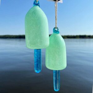 Sea Foam Blown Glass Lobster Buoy with Teal Spindle