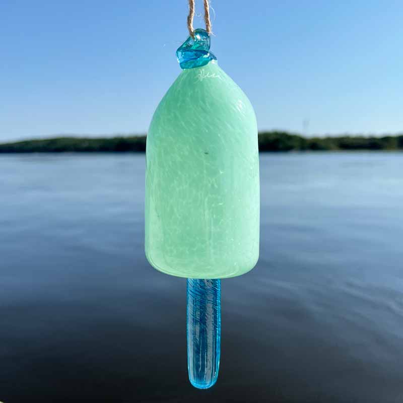 Sea Foam Blown Glass Lobster Buoy with Teal Spindle
