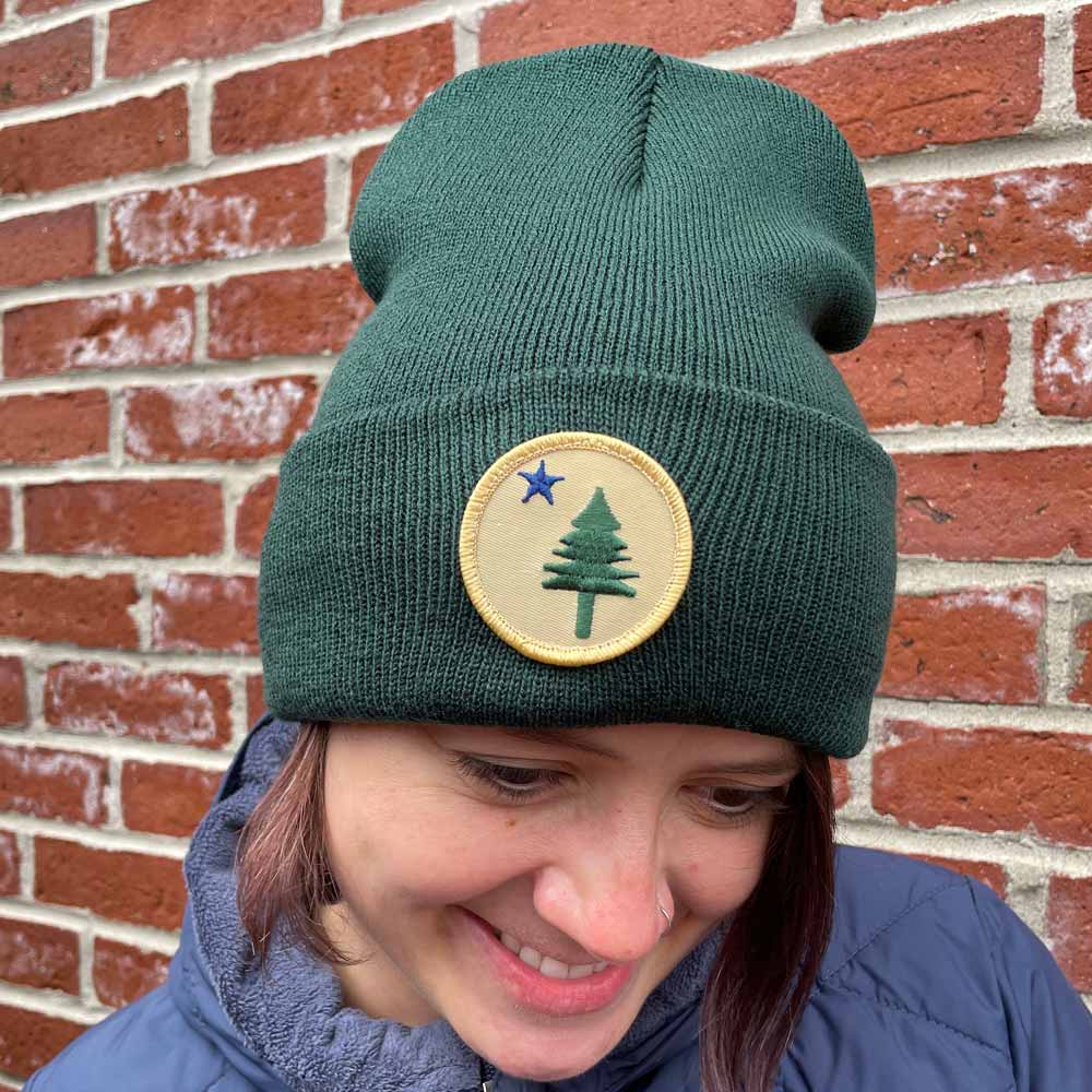 Forest Green First Maine Flag Patch Beanie
