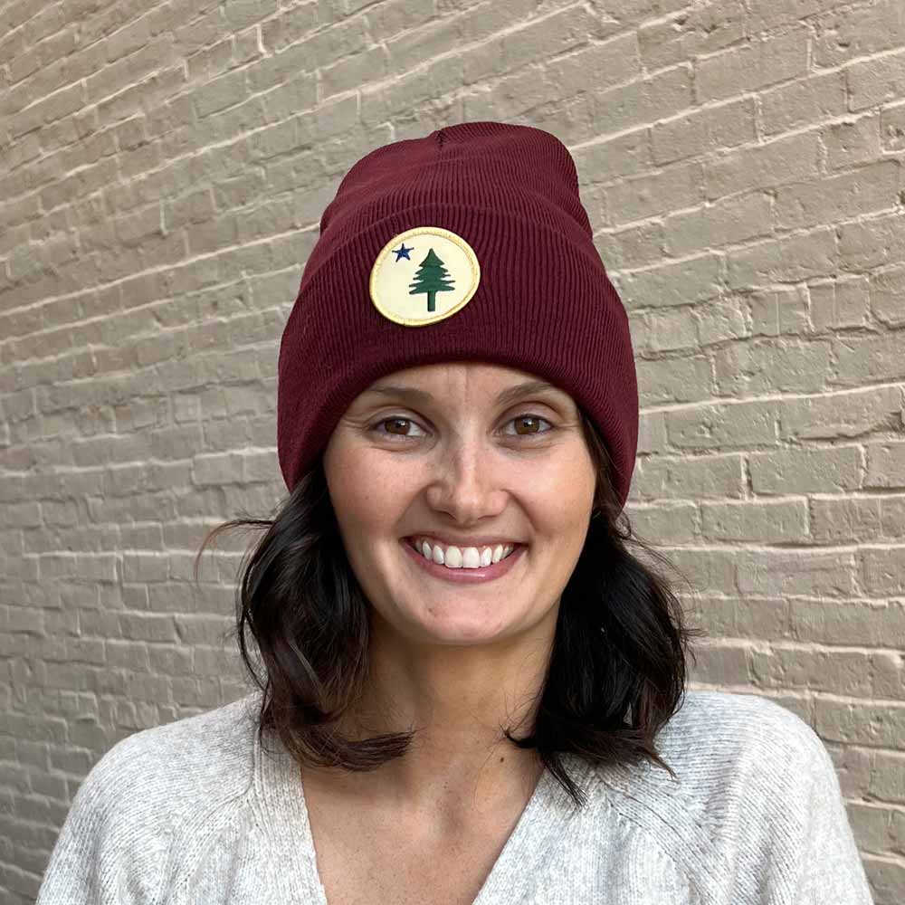 Maroon First Maine Flag Patch Beanie